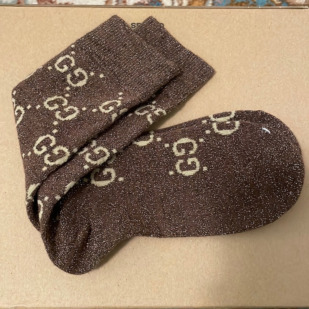 Gucci brown metallic socks